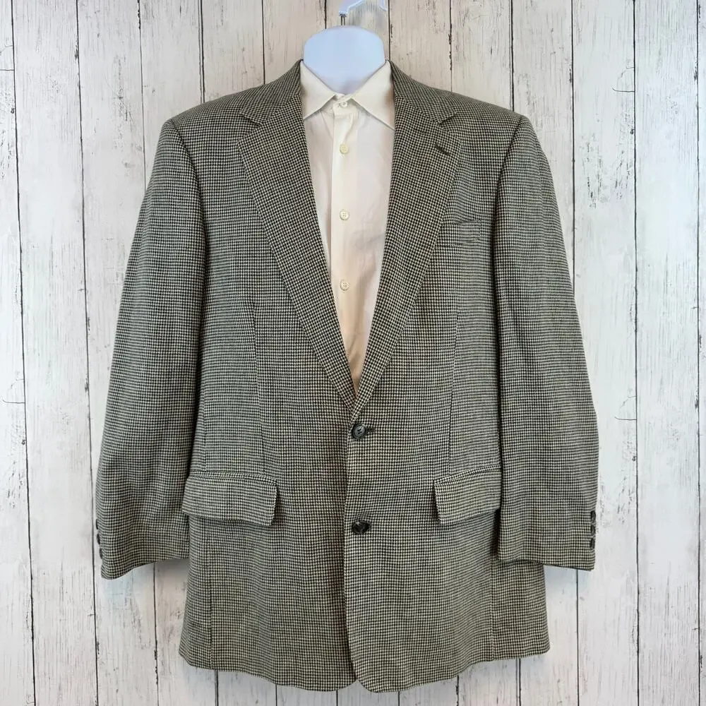 VTG Brooks Brothers Black White Houndstooth 2-Button Sport Coat Blazer Size 41L
